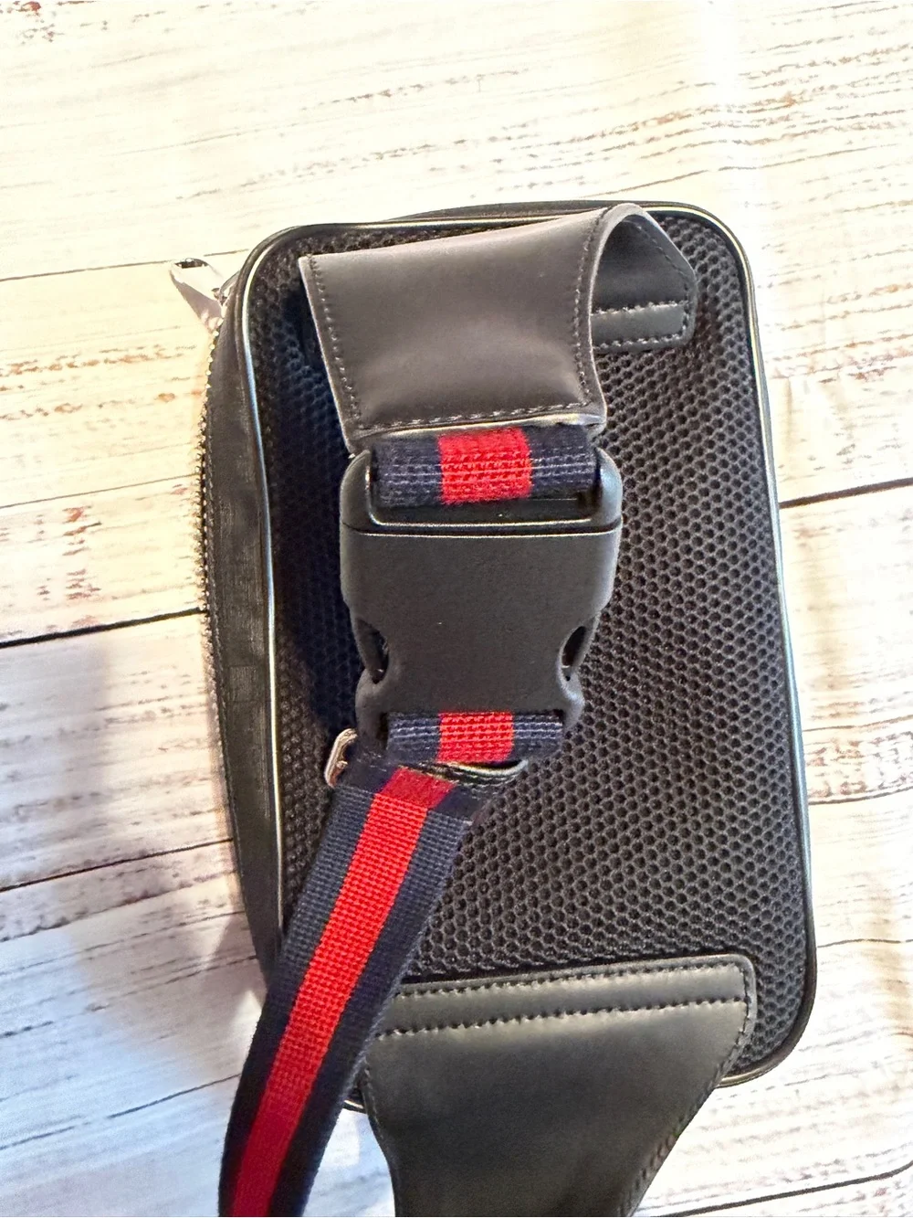Gucci GG Supreme Waist Pouch 474293 PVC Leather Black Compact Zip like new